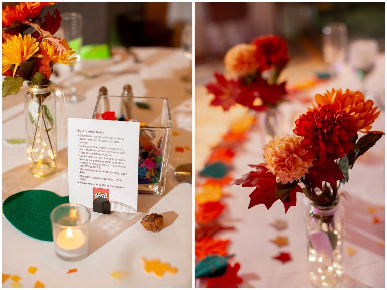 Fall table decor at wedding reception